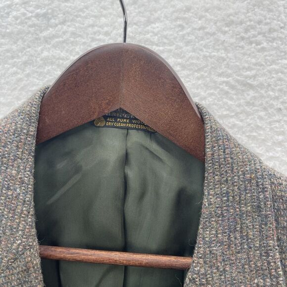 Vintage Kingsridge Tweed Blazer Mens 44R Wool Preppy Academia Leather Button USA - Picture 4 of 12